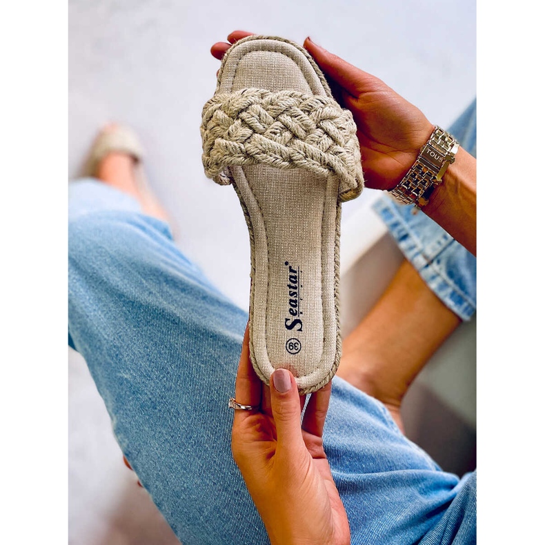 BM Dámské pantofle Erika Beige na šňůrku béžový 2