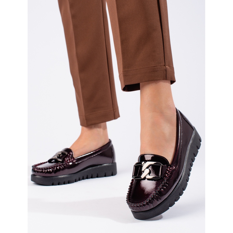 W. Potocki Lakované dámské mokasíny Potocki bordó červené 2