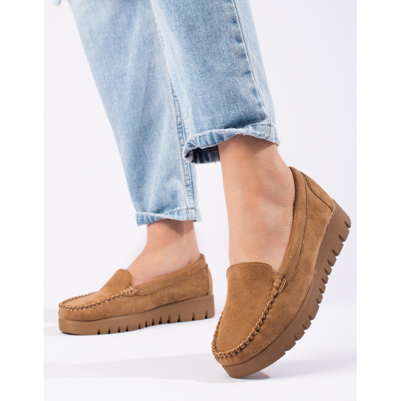 W. Potocki Nazouvací béžové semišové mokasíny se silnou podrážkou od Potocki béžový 1