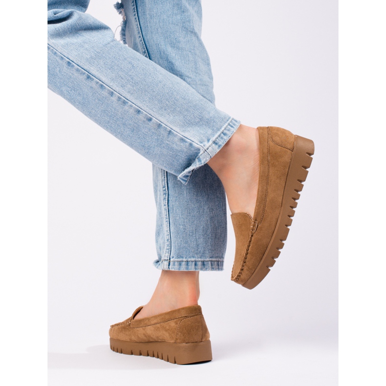 W. Potocki Nazouvací béžové semišové mokasíny se silnou podrážkou od Potocki béžový 2