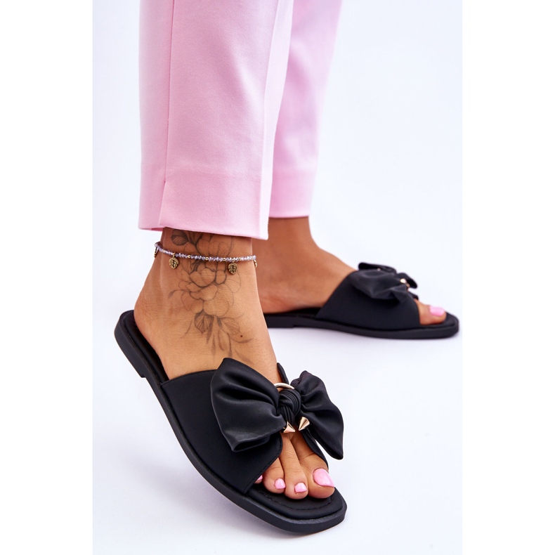 Evento Dámské pantofle s mašlí Black Becky černý 2