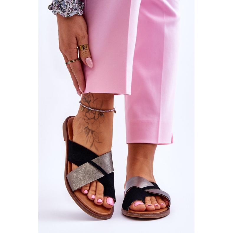 Klasické dámské kožené pantofle Black Platinum Nancy černá 1