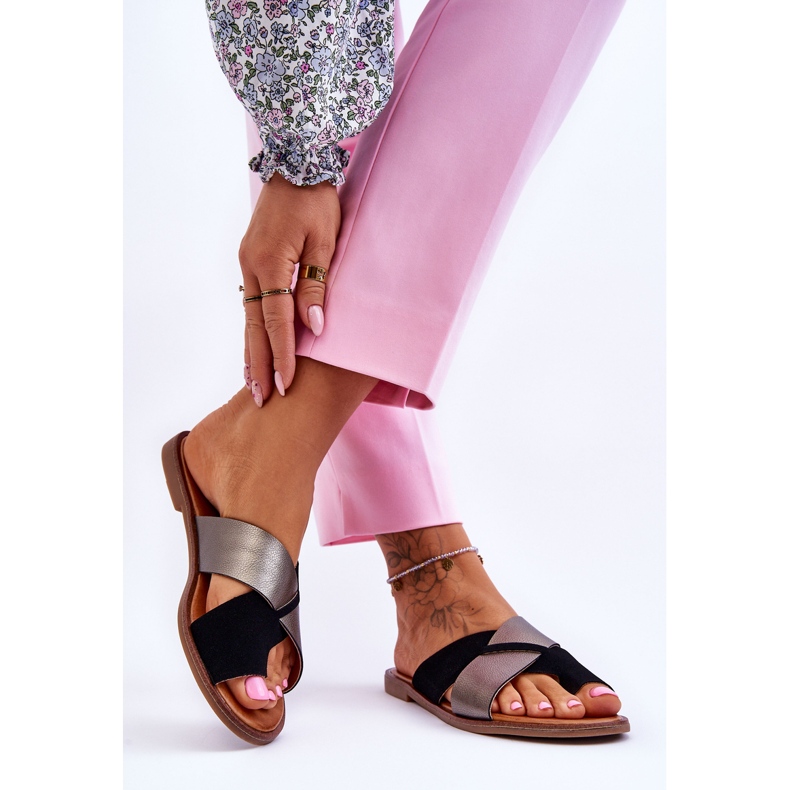 Klasické dámské kožené pantofle Black Platinum Nancy černá 2