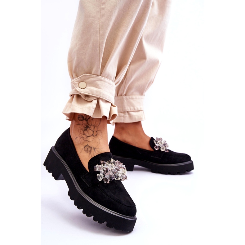 FB2 Dámské zdobené mokasíny na platformě Black Brenda černá 2