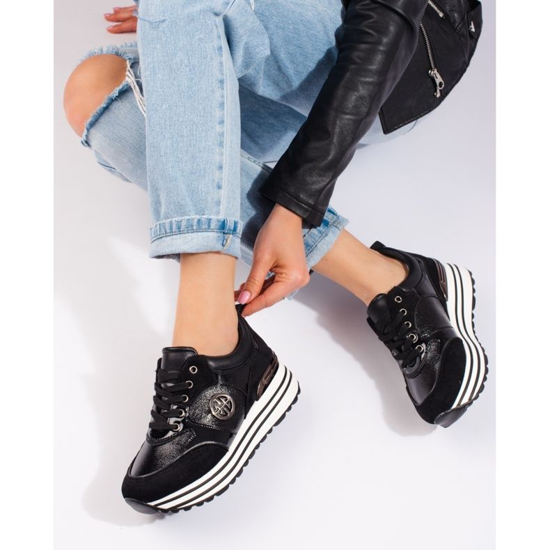 W. Potocki Dámské černé tenisky Potocki na klínku černá 1