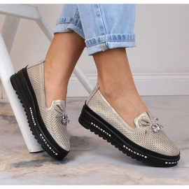 S.Barski AL22400 dámské kožené pohodlné nazouvací zlaté boty zlatý 1