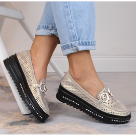 Kožené pohodlné prolamované nazouváky zlaté S.Barski LR27750 zlatý 1 Kožené pohodlné prolamované nazouváky zlaté S.Barski LR27750 zlatý 1