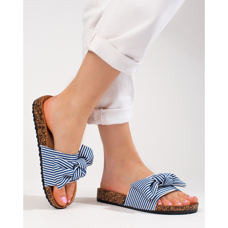 Dámské pruhované pantofle bílo modré Vinceza modrý 2