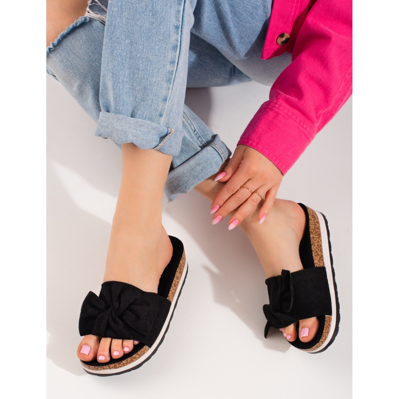 Dámské semišové pantofle na platformě Vinceza černé černá 2