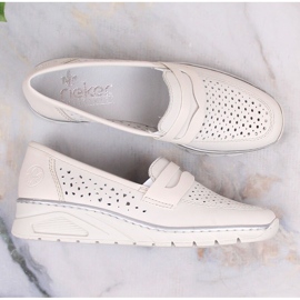 Dámské kožené prolamované boty na klínku Rieker N3356-80 bílý 4