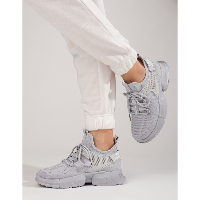 Šedé prolamované tenisky Shelovet pro ženy šedá 1