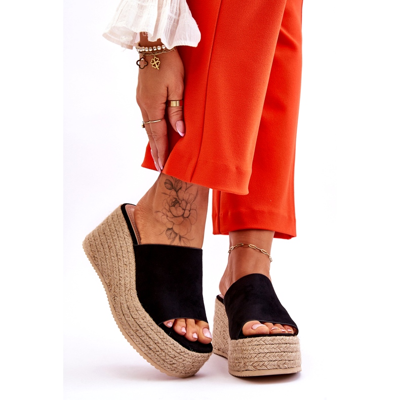 FS1 Dámské pantofle na klínu a platformě černé Ysabel černá 2