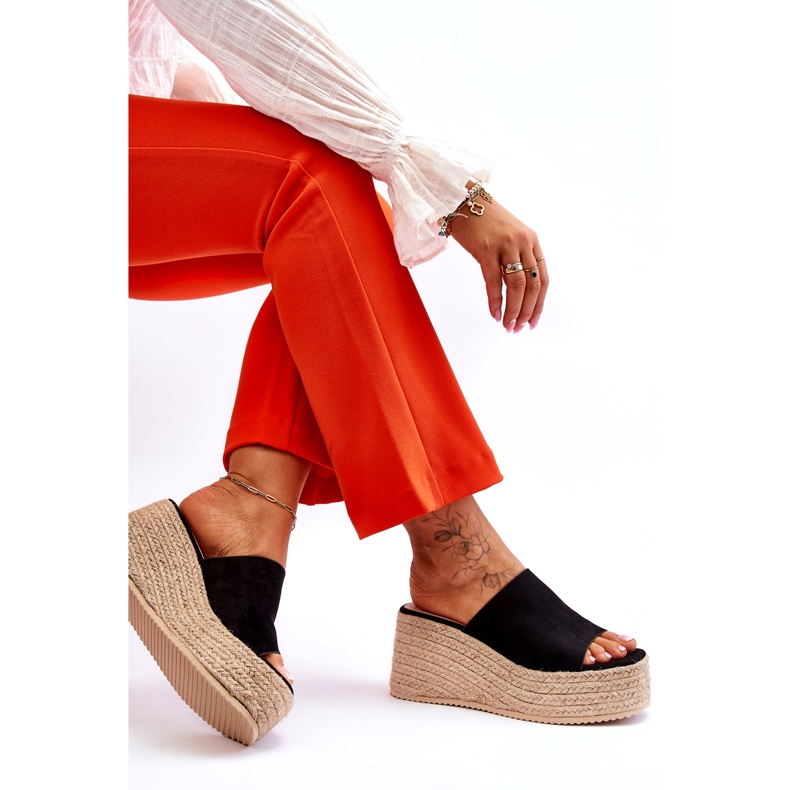 FS1 Dámské pantofle na klínu a platformě černé Ysabel černá 7