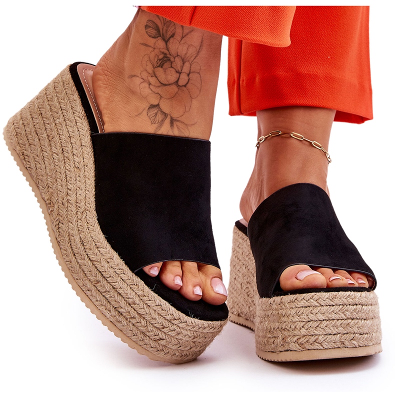 FS1 Dámské pantofle na klínu a platformě černé Ysabel černá 8