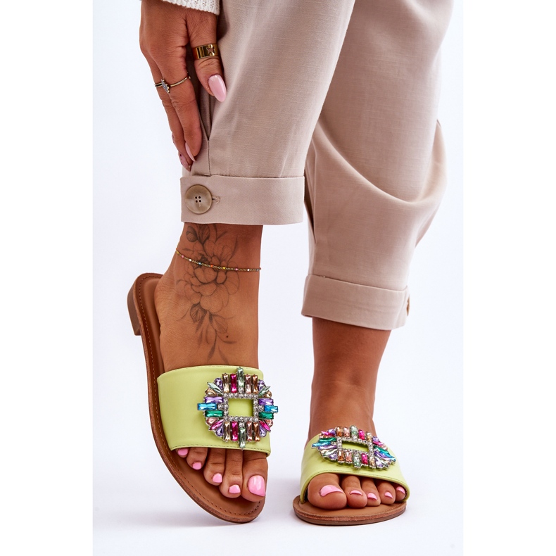 Dámské módní pantofle se zeleným zdobením Halsey zelená 1