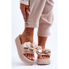 PE1 Pantofle S Mašlí A Dekorativní Teddy Béžová Suzy béžový 1