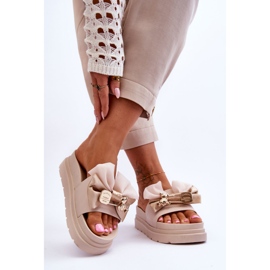 PE1 Pantofle S Mašlí A Dekorativní Teddy Béžová Suzy béžový 2