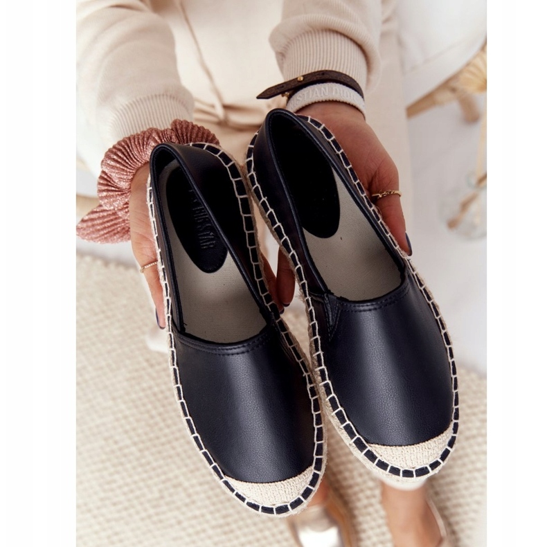 Kožené espadrilky na pletené podrážce Big Star HH274505 černé černá 5