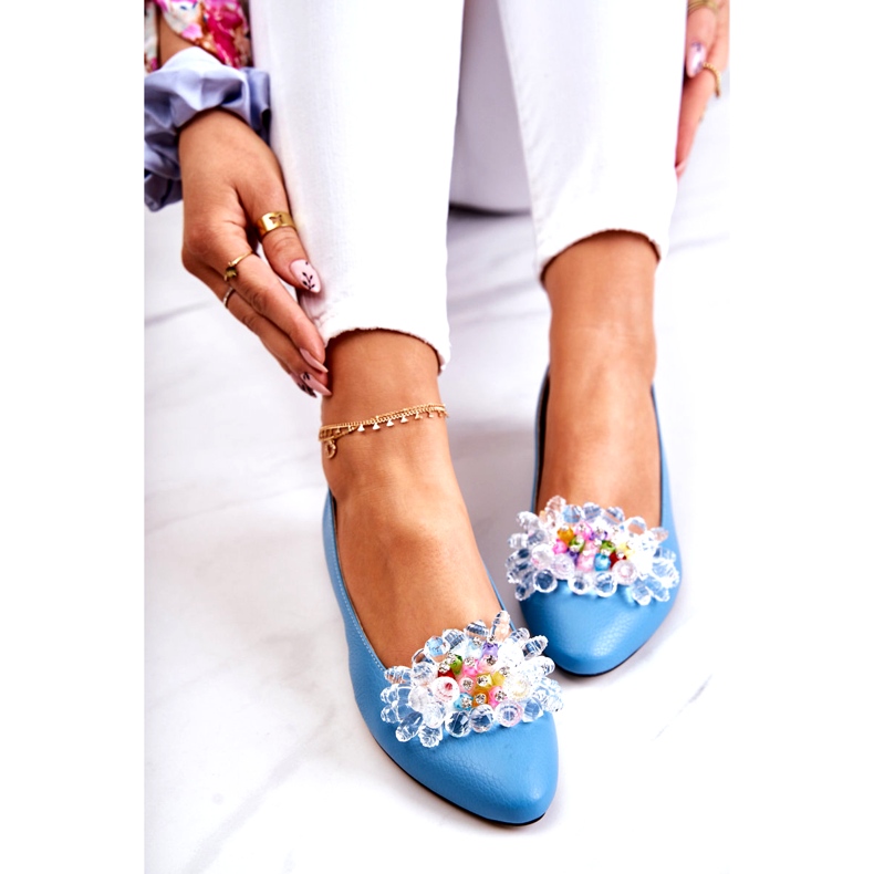 Alberto Violli Dámské kožené baleríny s modrou dekorací modrý 5