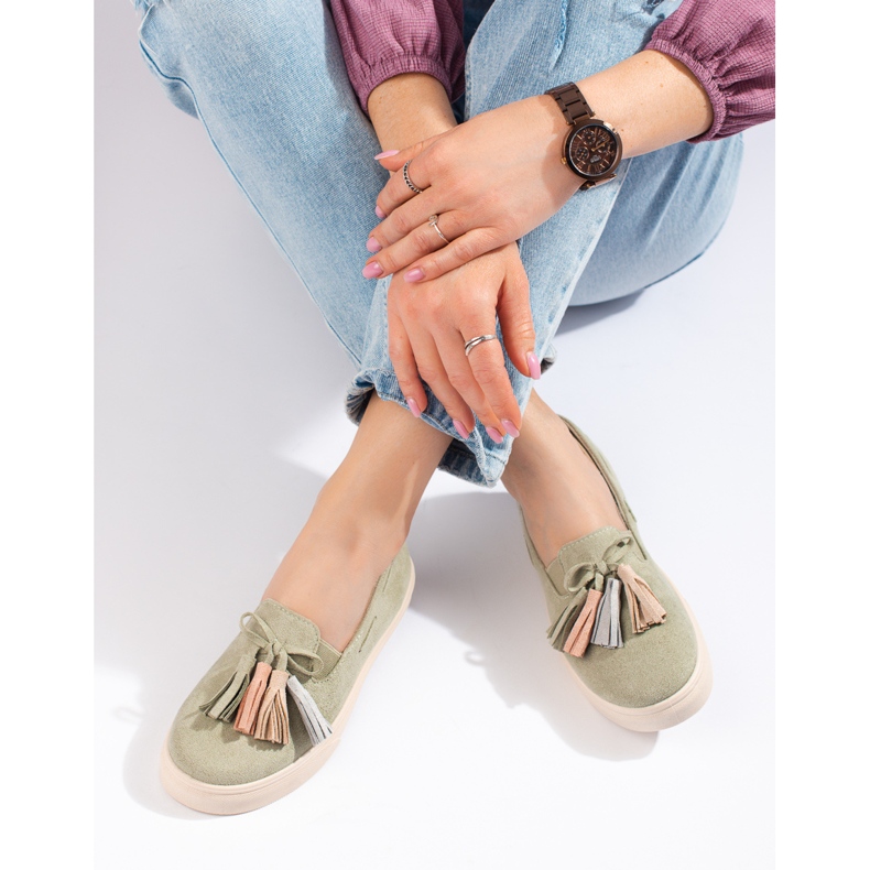 Shelovet Zelené semišové třásně Naklouznout zelená 1