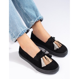 Shelovet černé semišové třásně slip-on slip-on černý 1