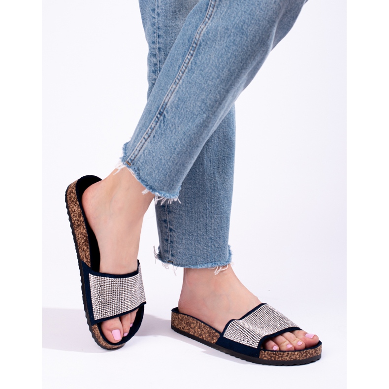 Námořnické modré korkové žabky Shelovet se zirkony modrý 2