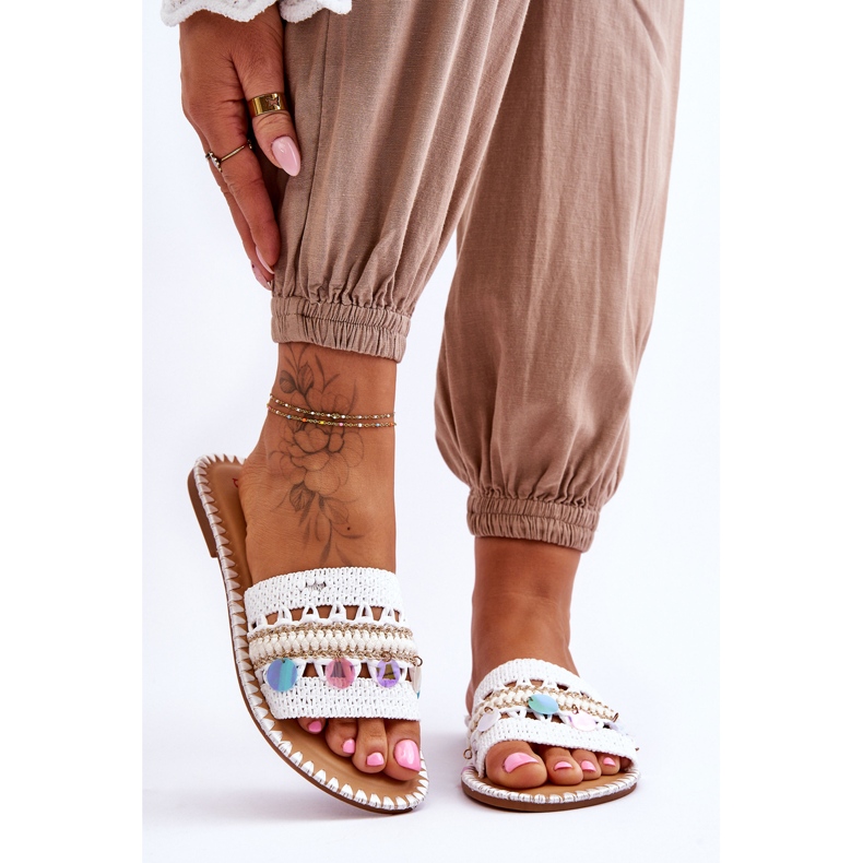 Dámské pletené zdobené pantofle bílé Millano bílý 1