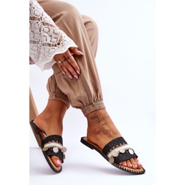 Dámské pletené zdobené pantofle Black Millano černá 2