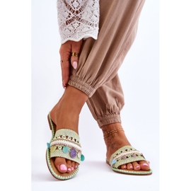 PS1 Dámské pletené zdobené pantofle zelené Millano zelená 2