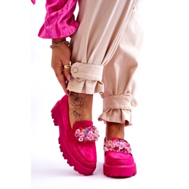 Bestelle Dámské zdobené mokasíny na platformě Fuchsia Brenda růžový 1