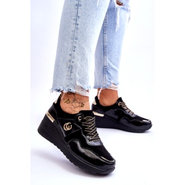 S.Barski Dámské kožené sportovní boty na klínku Černá Rebeca 3