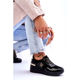 S.Barski Dámské kožené sportovní boty na klínku Černá Rebeca 6