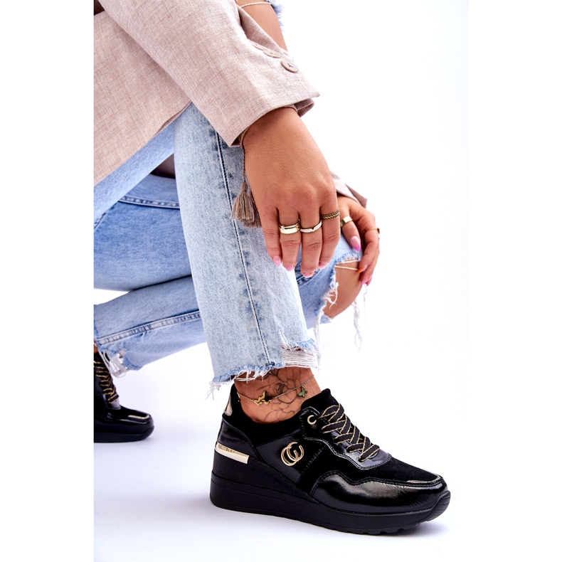 S.Barski Dámské kožené sportovní boty na klínku Černá Rebeca 6