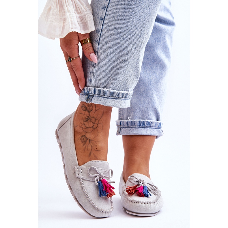 Semišové Mokasíny S Mašlí A Třásněmi šedá Dorine 1