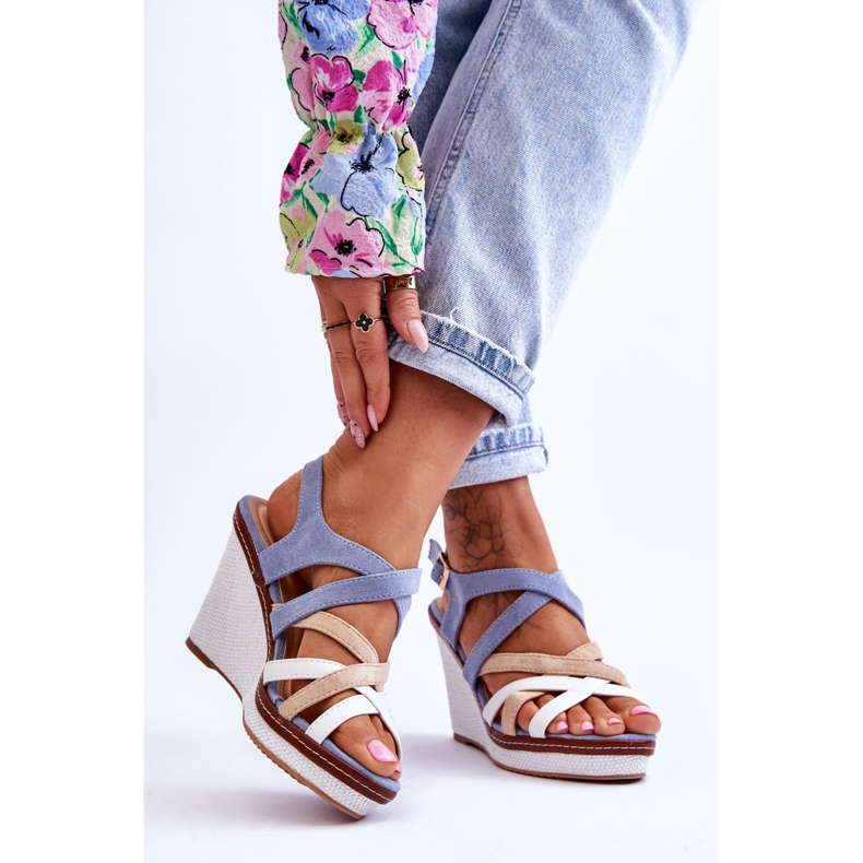 Sandály Na Klínu S Pruhy Modrá Ellen modrý 2