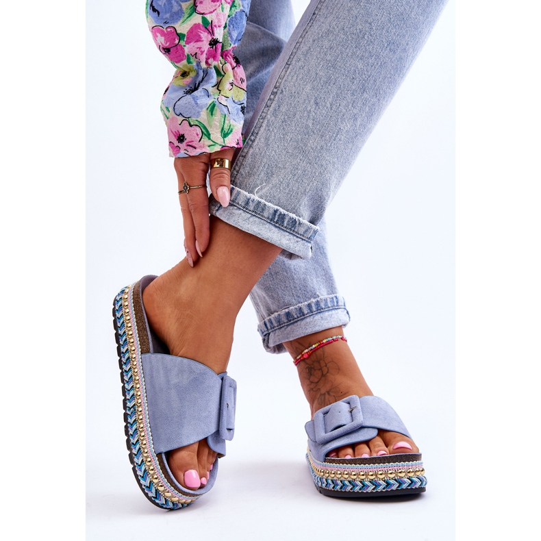 PS1 Dámské modré pantofle Joyce zdobené platformou modrý 2