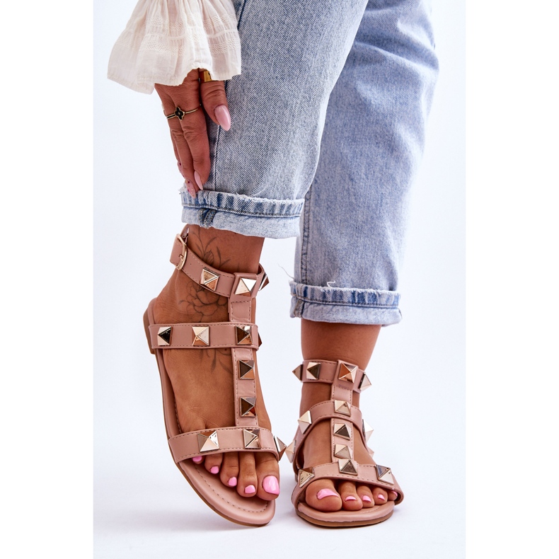 Dámské kožené sandály s velkými cvočky Nude Mishigan růžový 1