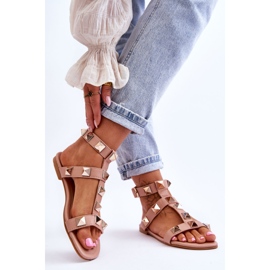 Dámské kožené sandály s velkými cvočky Nude Mishigan růžový 2