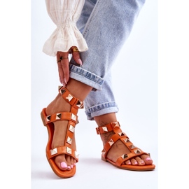 Dámské kožené sandály s velkými cvočky oranžová Mishigan oranžový 2