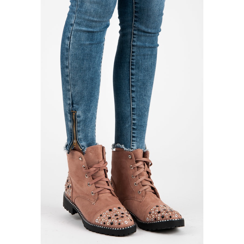 Ideal Shoes Semišoví dělníci růžový 1