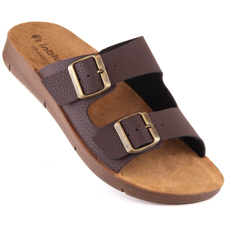 Pohodlné pánské skluzavky s přezkami hnědé Inblu CM000028-043 hnědý 1