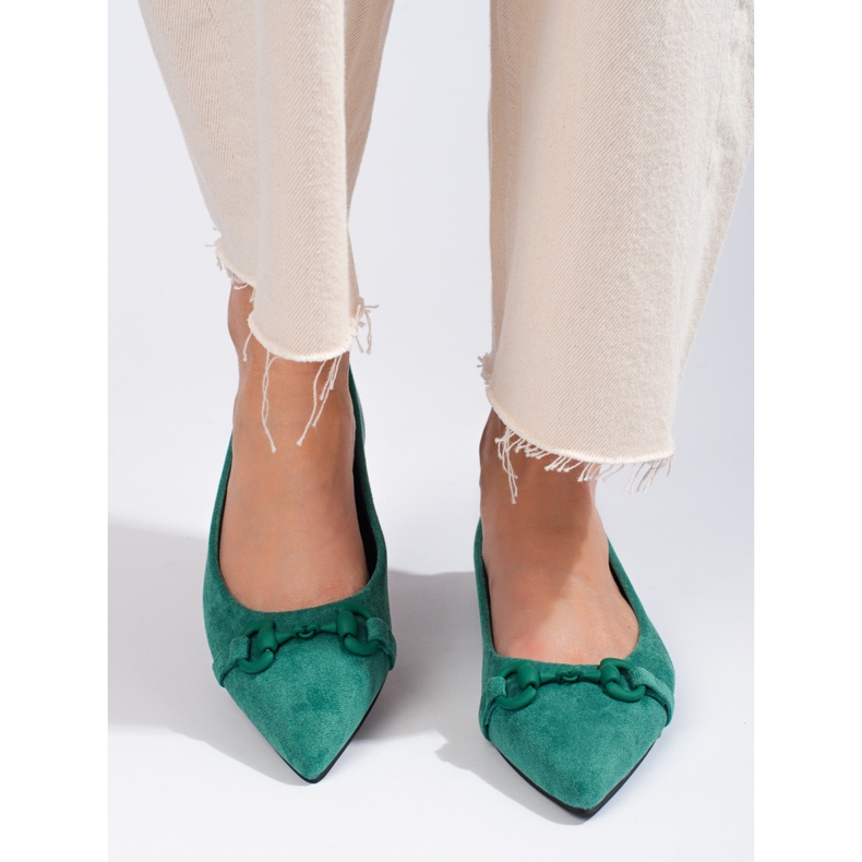 Dámské zelené semišové baleríny Shelovet zelená 1
