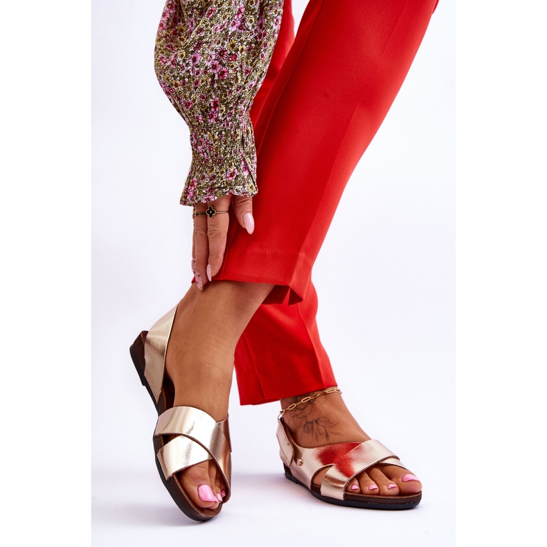 Lemar Zlaté kožené sandály Addison na suchý zip zlatý 2