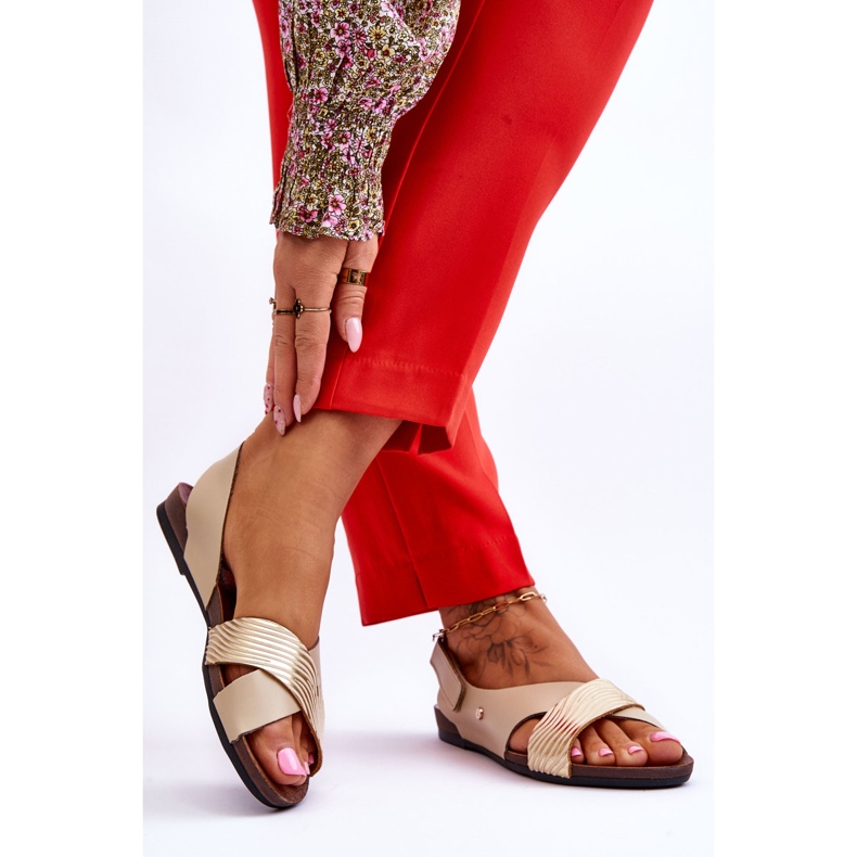 Lemar Zlaté a béžové kožené sandály Addison na suchý zip béžový 2