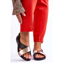 Lemar Kožené Sandály S černou A Zlatou Addison černý 1