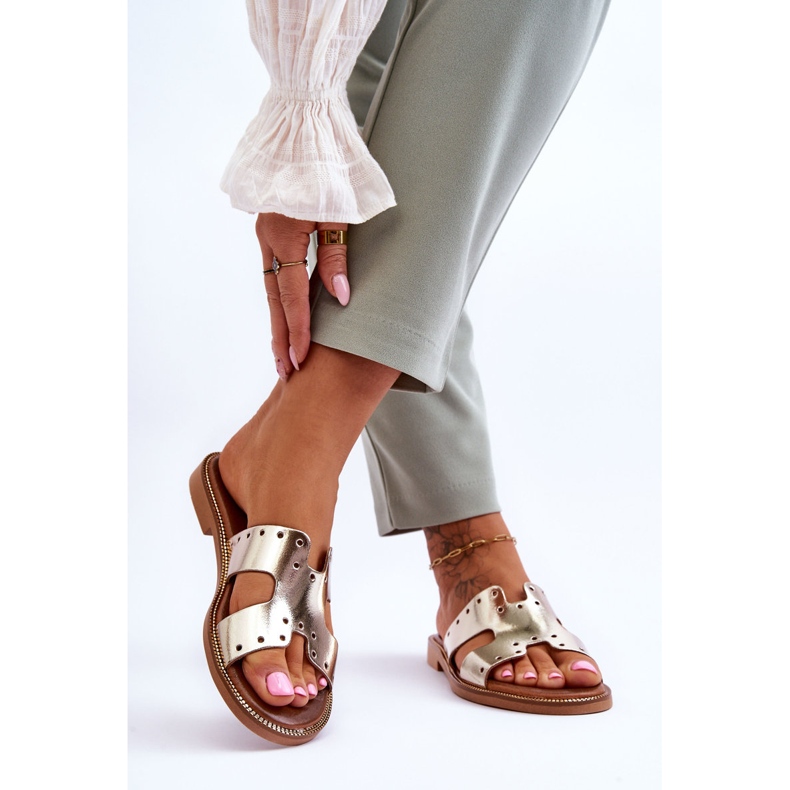 Lemar Dámské pantofle s ozdobnými výřezy Golden Emily zlatý 2