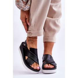 Lemar Černé kožené sandály Morgan na klínu černá 1