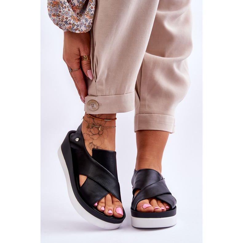 Lemar Černé kožené sandály Morgan na klínu černá 1