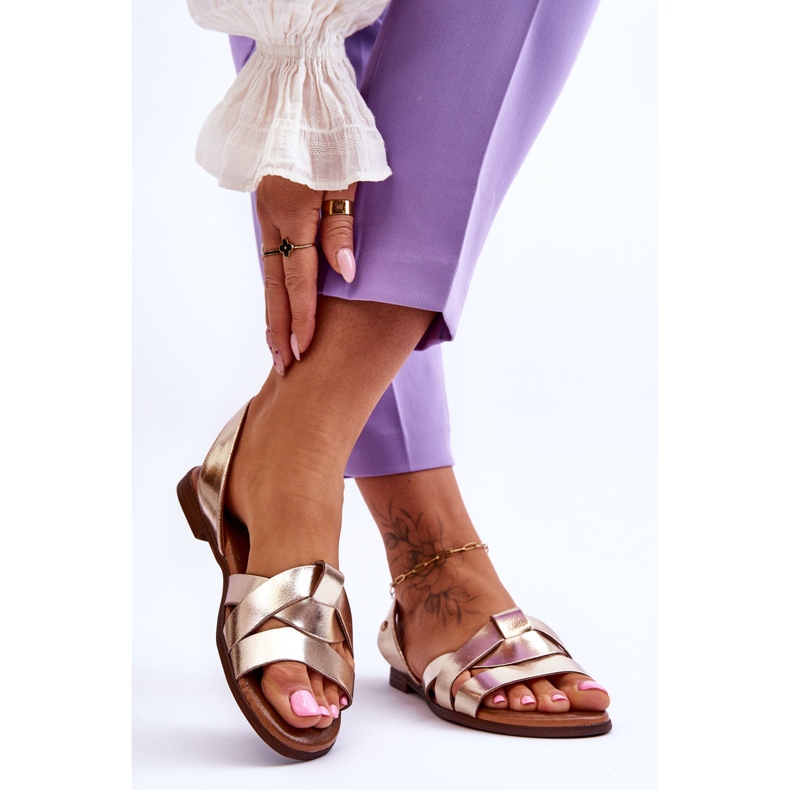 Zazoo Pohodlné zlaté kožené sandály Kayla zlatý 2