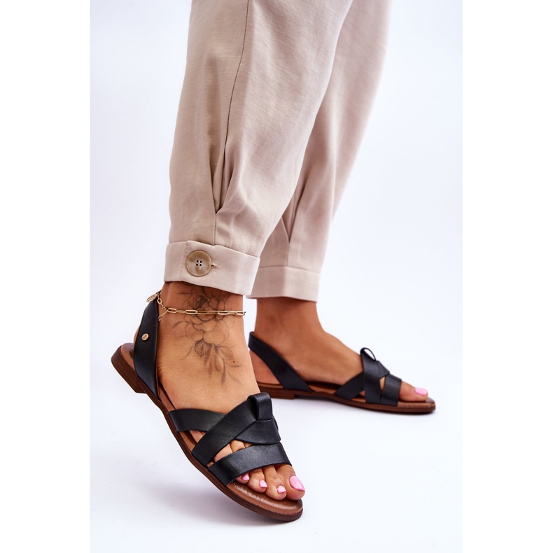 Zazoo Pohodlné černé kožené nazouvací sandály Kayla černá 2